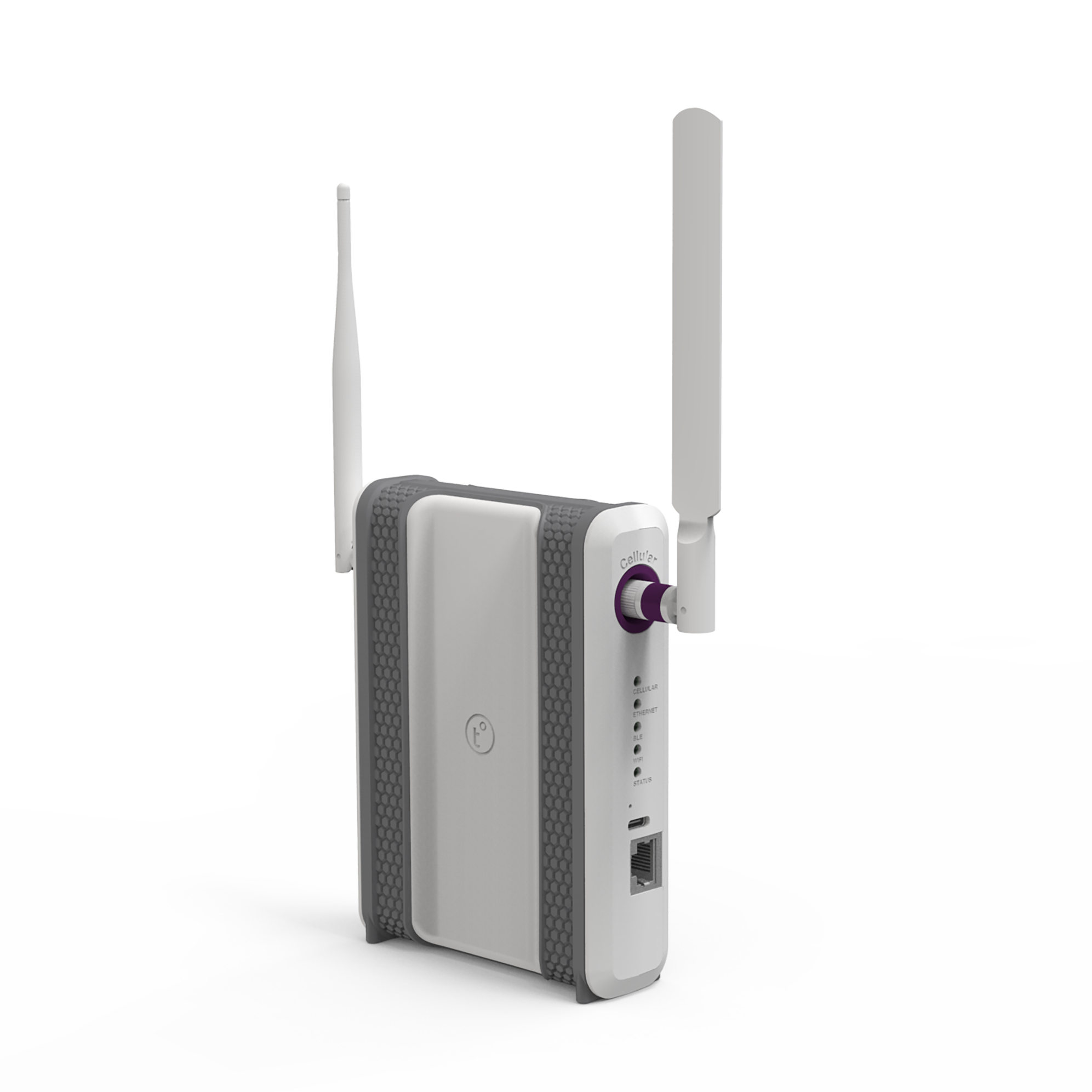 The TempestOne Cellular Hub in gray and white - condensed