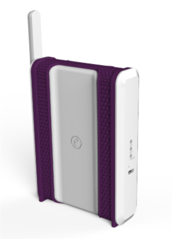 The Tempest WiFi Hub in purple and white