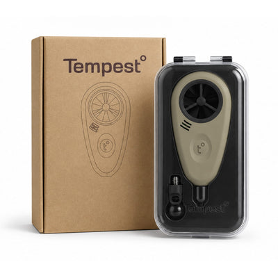 tempest precision shooting weather meter in case with box in foreground