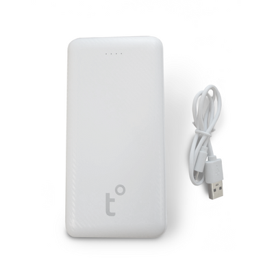 The white Tempest Hub Power Bank with power cable